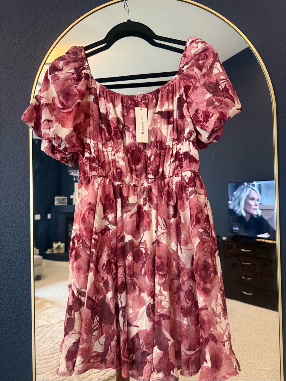 Floral Puff-Sleeve Mini Dress in Rose Pink - Unbranded